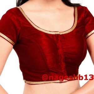 Maroon Dupion Silk Short Sleeves Saree Blouse, Readymade Blouse, Ethnic Women's  Sari Blouse, Indian Blouse, Indian Crop Top, Choli