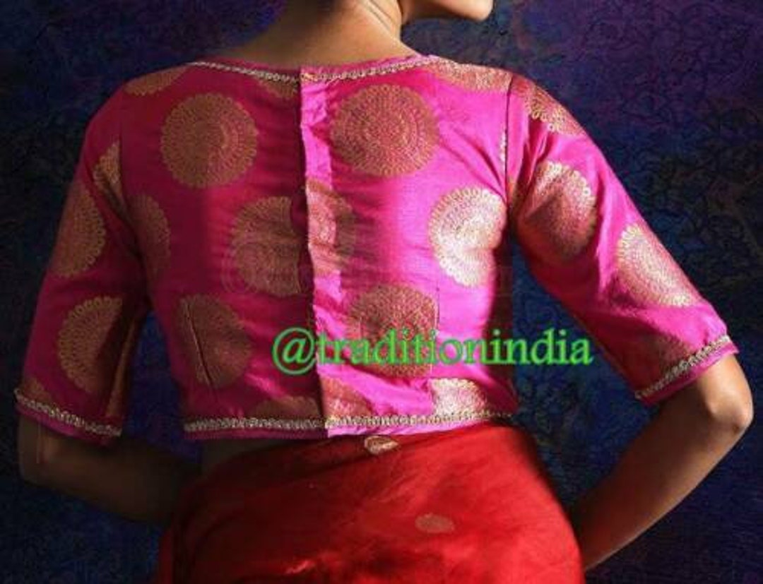 Neckbook Pretty in Pink: Plus Size Silk Elbow Sleeves Readymade Saree Blouse