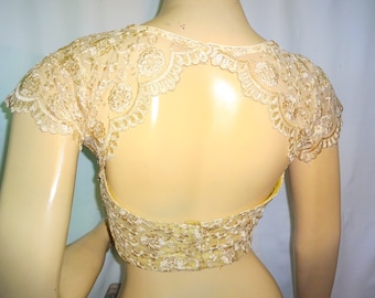 Women's Saree Blouse, Readymade Saree Blouse, Gold Sari Blouse, Party Wear Blouse, Embroidered Net Sari Blouse
