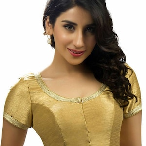Readymade Golden Small Sleeves Saree Blouse, Readymade Blouse, Women&#39;s Dupion Silk Sari Blouse, Indian Blouse, Indian Crop Top, Choli