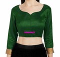 Readymade Green Long Sleeves Saree Blouse, Readymade Blouse, Women's Dupion Silk Sari Blouse, Indian Blouse, Indian Crop Top, Choli