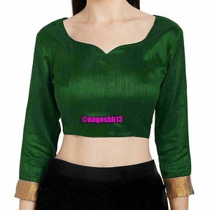 Readymade Green Long Sleeves Saree Blouse, Readymade Blouse, Women's Dupion Silk Sari Blouse, Indian Blouse, Indian Crop Top, Choli