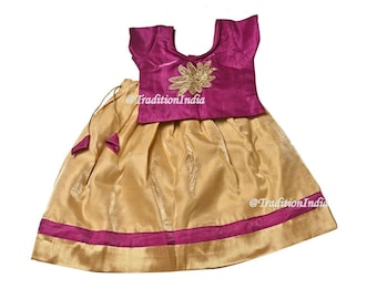 Lehenga Choli bébé fille, ensemble pavé de soie Dupion, vêtements de fête ethniques