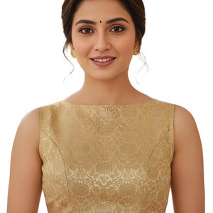 Golden Banarasi Silk Saree Blouse, Readymade Indian Top