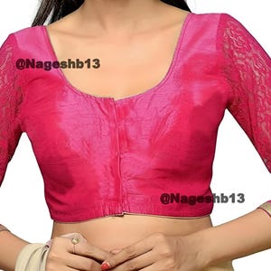 Ready To Wear Pink Saree Blouse With Elbow SLeeves, Women&#39;s Sari Blouse, Indian Blouse, REadymade Saree Blouse