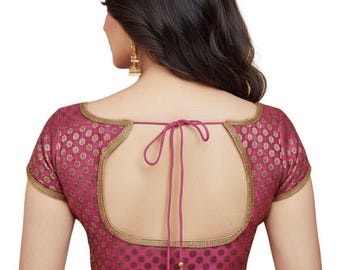 Pink Dupion Silk Saree Blouse, Readymade Indian Crop Top