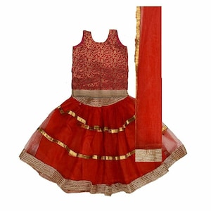 Pronto para vestir Lehenga Choli vermelho, Lehenga para meninas, Roupas infantis prontas, Roupas festivas, Conjunto Pavadai para recém-nascidos, Lehenga Choli para meninas
