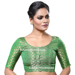 Indian Saree Blouse ,Readymade Green Saree Blouse, Women's Sari Blouse, Indian Blouse, Short Top,Crop Top