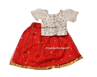 Tenues indiennes pour fille, Lehenga pour enfants, Prêt-à-porter ethnique pour enfants Lehenga, Vêtements de fête, Ensemble Pavadai pour nouveau-né, Lehenga Choli pour filles