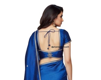 Blusa de sari de seda dupión azul, blusa de sari confeccionada con retazos.