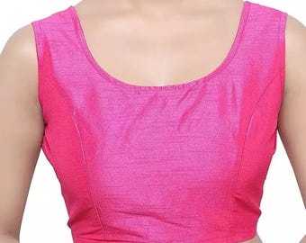 Stock sale Party wear Hot Pink Sleeveless Saree Blouse, Sleeveless Saree Top, Partywear Saree Blouse Bust Size -34
