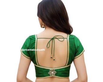 Blusa sari de seda dupión verde, blusa sari confeccionada, blusa sari para mujer, blusa india, top corto, top corto