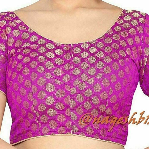 Purple Chanderi Silk Saree Blouse, Readymade Saree Blouse, Indian Blouse , Ready To Wear Short Top, ,  Women's Traditional Saree Sari Blouse