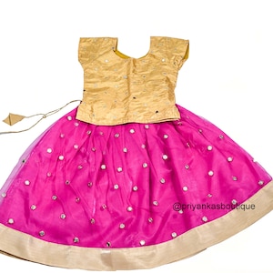 Pink and Gold Lehenga Choli, Girls India Festive Wear, Girls Pavadai Set, Designer Kids Lehenga Choli, Kids Wedding Wear Dress