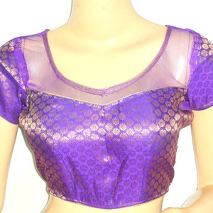 Women&#39;s Saree Blouse, Readymade Saree Blouse, Brocade Silk Sari Blouse, Purple Sari Blouse, Party Wear Blouse, Padded Blouse