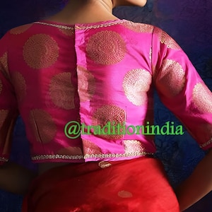 Ready To Wear Hot Pink Elbow Sleeves Saree Blouse, Readymade Blouse, Ethnic Women&#39;s  Sari Blouse, Indian Blouse, Indian Crop Top, Choli