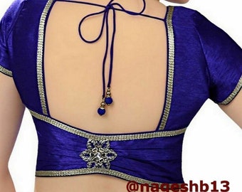 Blusa sari de seda dupión azul, blusa sari confeccionada