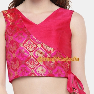 Readymade Hot Pink Sleeveless Saree Blouse, Ready To Wear  Blouse, Ethnic Women&#39;s  Sari Blouse, Indian Blouse, Indian Crop Top, Choli