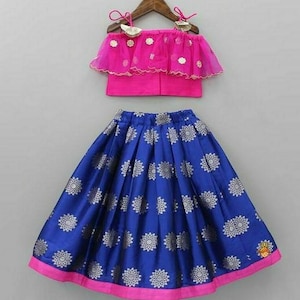 Pink & Blue Lehenga Choli Set, Ready To Wear Ethnic Wear Kids Lehenga, Festive Wear, New Born baby Pavadai Set, Girls Lehenga Choli