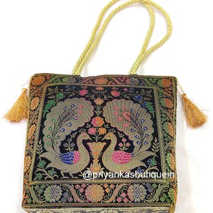 Women&#39;s Banarasi Silk Bag ,Handmade Saree Bag,  Girl&#39;s Shoulder Purse, Gift Bag, Return Gift Item, Indian Wedding Bag, Shagun Bag, Silk Bags