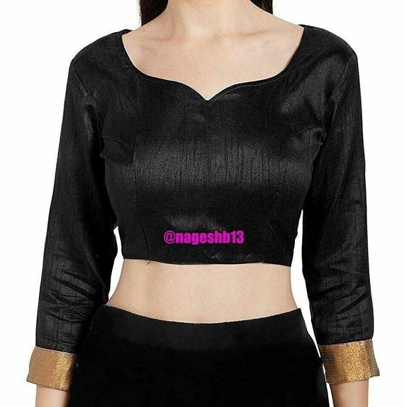 Readymade Black Long Sleeves Saree Blouse, Readymade Blouse, Women's Dupion Silk Sari Blouse, Indian Blouse, Indian Crop Top, Choli
