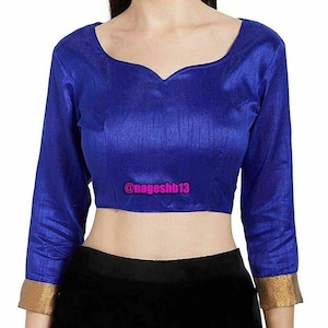 Readymade Blue Long Sleeves Saree Blouse, Readymade Blouse, Women&#39;s Dupion Silk Sari Blouse, Indian Blouse, Indian Crop Top, Choli