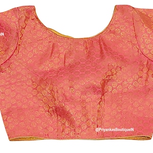 Stock Sale - Readymade Baby Pink Broacade Silk Blouse, Partywear Saree Blouse, Indian Blouse , Ready To Wear Short Top, Women&#39;s Sari Blouse