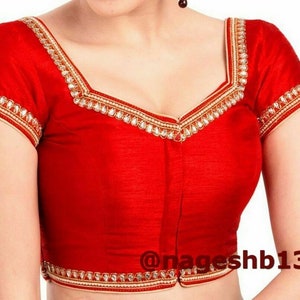Red Dupion Silk Short Sleeves Saree Blouse, Readymade Blouse, Ethnic Women's  Sari Blouse, Indian Blouse, Indian Crop Top, Choli