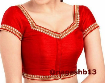 Red Dupion Silk Short Sleeves Saree Blouse, Readymade Blouse, Ethnic Women's  Sari Blouse, Indian Blouse, Indian Crop Top, Choli