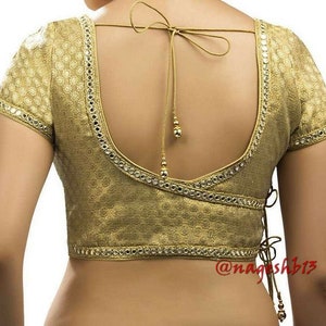 Readymade Golden Short Sleeves Saree Blouse, Readymade Blouse, Women&#39;s Dupion Silk Sari Blouse, Indian Blouse, Indian Crop Top, Choli