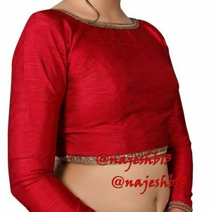 Maroon Saree Blouse with Long Sleeves ,Readymade Saree Blouse, Women's Dupion Silk Sari Blouse, Indian Blouse, Short Top,