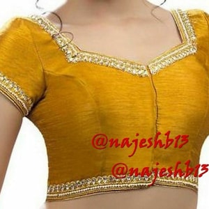 Mustard Dupion Silk Saree Blouse Small Sleeves, Readymade Blouse, Ethnic Women&#39;s  Sari Blouse, Indian Blouse, Indian Crop Top, Choli