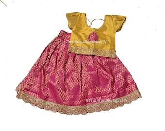 Hot Pink Chanderi Silk Kids Lehenga Choli, Ethnic Festive Wear