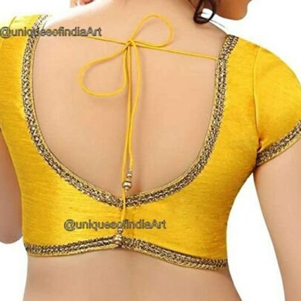 Yellow Dupion Silk Saree Blouse, Readymade Blouse, Ethnic Women's  Sari Blouse, Indian Blouse, Indian Crop Top, Choli