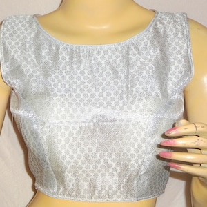 Women&#39;s Saree Blouse, Readymade Saree Blouse, Brocade Silk Sari Blouse, Silver Sari Blouse, Party Wear Blouse, Sleeveless Blouse