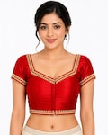 Red Dupion Silk Short Sleeves Saree Blouse, Readymade Blouse, Ethnic Women's  Sari Blouse, Indian Blouse, Indian Crop Top, Choli