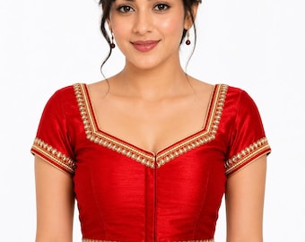 Red Dupion Silk Short Sleeves Saree Blouse, Readymade Blouse, Ethnic Women's  Sari Blouse, Indian Blouse, Indian Crop Top, Choli