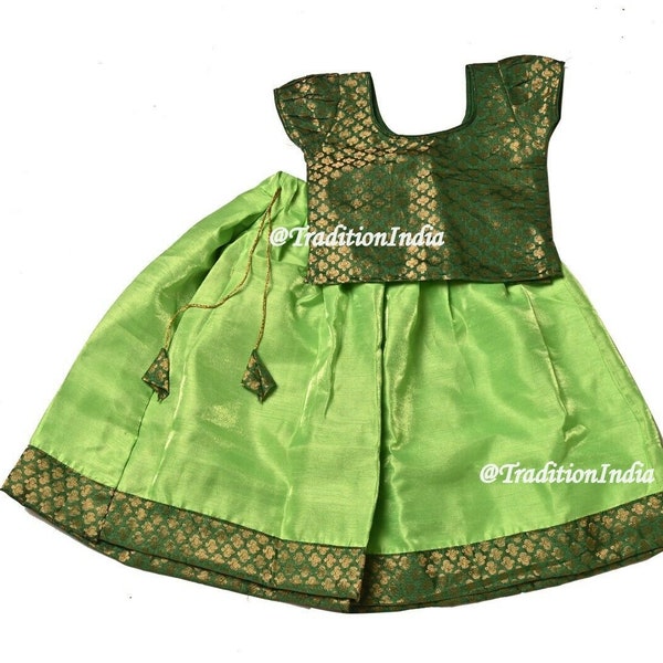 Green Color Pavadai Set, Lehenga Choli, Readymade Ethnic Wear Kids Lehenga, Festive Wear, New Born baby Pavadai Set, Girls Lehenga Choli