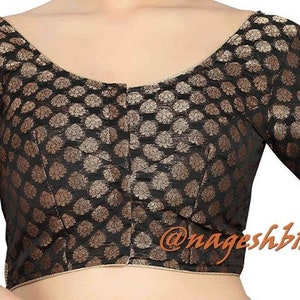 Black Chanderi Saree Blouse ,Readymade Saree Blouse, Women&#39;s Sari Blouse, Indian Blouse, Short Top,Crop Top