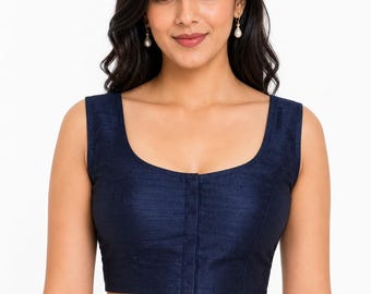 Navy Blue Sleeveless Saree Blouse , Readymade Saree Blouse, Women's Sari Blouse, Indian Blouse, Short Top,Crop Top