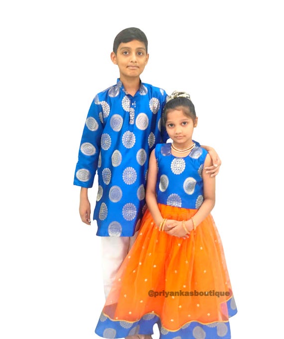 Brother Sister Combo Kurta Pajama and Lehenga Choli Set, Boys and