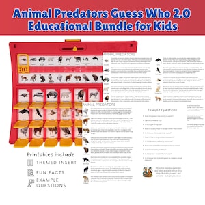 Raubtiere Gues Who? 2.0 Benutzerdefinierte Spieleinlage | Lernspiel Bundle der Wildtiere (PDF Downloads)