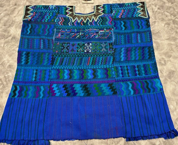 Vintage Handwoven Guatemalan Huipil, Bright Blue … - image 4