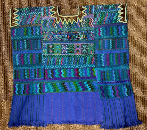 Vintage Handwoven Guatemalan Huipil, Bright Blue … - image 2