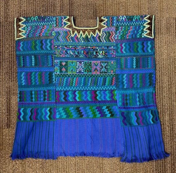 Vintage Handwoven Guatemalan Huipil, Bright Blue … - image 1
