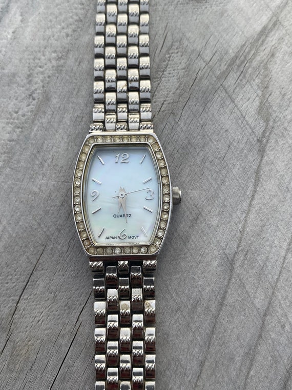 Vintage Pearl Face Watch | Diamond Frame | Silver… - image 4