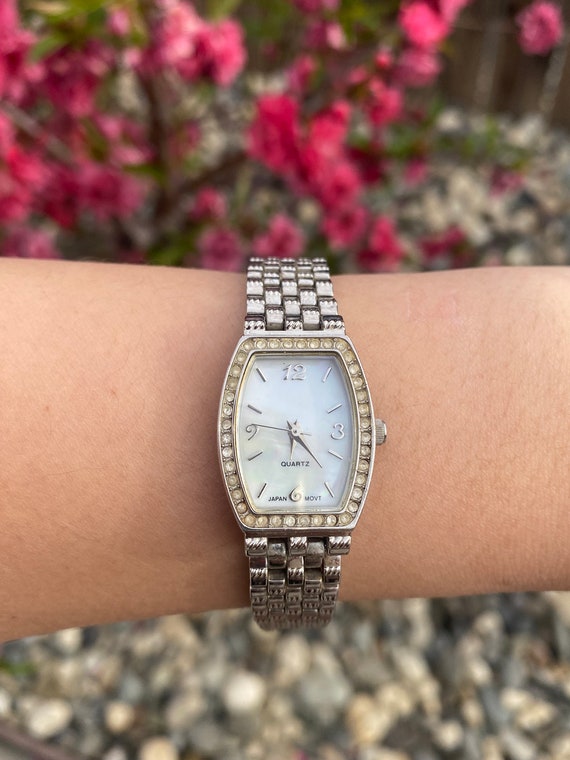 Vintage Pearl Face Watch | Diamond Frame | Silver… - image 1