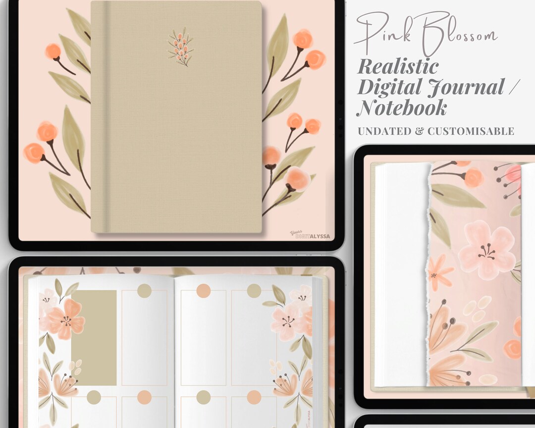 Realistic Journal.pdf Realistic Digital Journal Pink Digital Notebook Digital - Etsy
