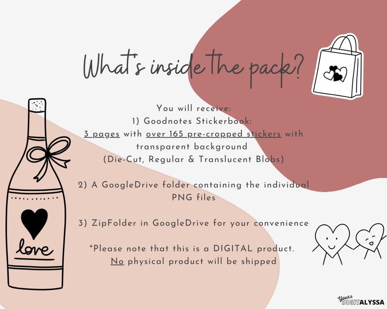 Doodle Heart Digital Stickers, Doodle Stickers, Cute Stickers, Cute ...