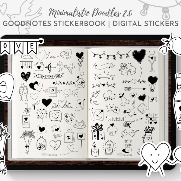 Doodle hart digitale stickers, doodle stickers, leuke stickers, schattige stickers pack, doodles sticker, hart stickers, doodle kunst